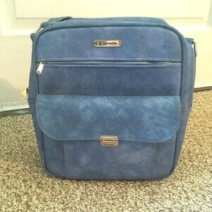 Vintage Samsonite Luggage Shoulder Bag Carry On Blue Purse Diaper Travel Zip